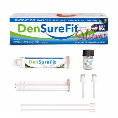 DenSureFit Lower Denture Reline Kit, Soft Silicone Liner | Soft silicone liner for loose lower dentures; helps improve fit, stability and comfort for months.