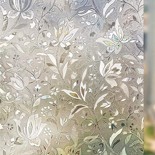 Arthome 3D Vidriera Película de privacidad Vinilo Adhesivo estático para Ventanas de Cristal, removible, sin Pegamento, Anti UV, para salón, Oficina, diseño de tulipán, 60 x 254cm