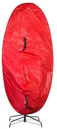 Elf Stor Upright Bag-For up to 7.5ft Tall Artificial Christmas Storage Zippered Cover with Cinch Cord for Assembled Trees, Polypropylene (PP) Nylon, Red With Black Handles, L