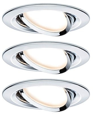 Paulmann 93488 Einbauleuchte LED Coin Nova rund 6,5W Chrom 3er-Set schwenkbar 3-Stufen-Dimmbar IP23 sprühwassergeschützt