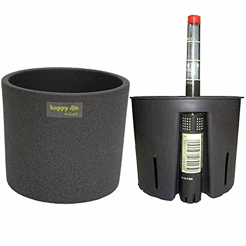 happy-nature Set3 Keramik Hydro Blumentopf Madeira 15/12 grau + Kulturtopf + Wasserstandsanzeiger Ø 17,0 cm H 14,5 cm