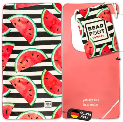 BEARFOOT Mikrofaser Strandtuch XXL mit Tasche (200x90cm) - schnelltrocknendes Handtuch für Urlaub & Strand (Wassermelone)