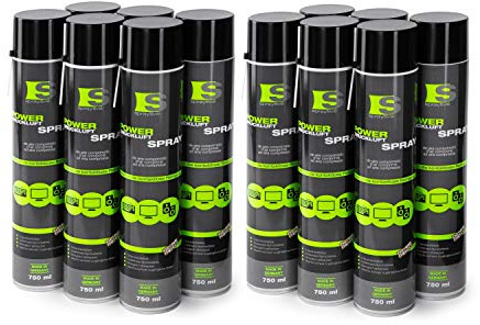Spraytive 12 x 750ml Power Druckluftspray Air Duster Druckluft aus der Dose | XXL-Format mit 50 cm Verlängerungsschlauch: kontaktlose Reinigung von Tastatur, PC und Kamera, Luftdruckspray mit mehr Druck