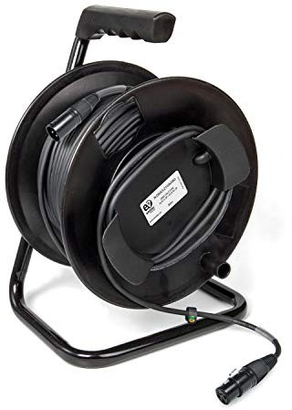 Emelec VíasCom R-DMX3-2110N/050 – 50m Cable Balanceado Digital DMX 110Ω OFC 2x0,22mm² montado en Portacables con XLR 3 pines – Color Negro – PVC Muy Flexible