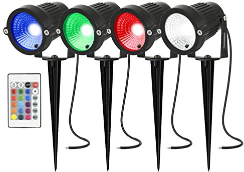 AHOTSUK Gartenleuchte mit Erdspieß 5W LED Gartenstrahler IP66 Wasserdicht Gartenlampe mit RGB Led Strahler für Außen Garten Rasen Baum Wiese