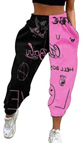 Shujin, pantaloni da jogging da donna Cargo, pantaloni sportivi con elastico in vita e tasche Nero, fucsia. L