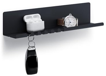 byde Helke Wandregal 30 x 6 x 6 cm 5 Haken und Kabelhalter, Hängeregal aus pulverbeschichtetem Stahlblech, Schlüsselbrett Organizer und Briefe für Eingang, Küche, Büro, Schwarze Farbe