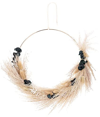 Boho Deko für Wohnzimmer und Schlafzimmer I Pampasgras Türkranz mit Eukalyptus I Kranz Trockenblumen Boho I Dekokranz mit konserviertem Eukalyptus