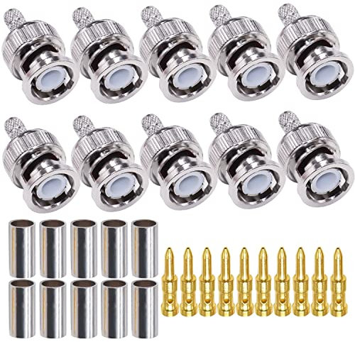 TUOLNK BNC Stecker BNC Stecker Crimp Steckverbinder 10 Stück für RG58 RG142 Koaxialkabel BNC Typ Lötkonverter