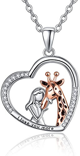KINGWHYTE Giraffe kette 925 Sterling Silber Mädchen Herz Anhänger Ich liebe dich mehr Giraffe Anhänger Halskette Schmuck Geschenke für Frauen Mädchen