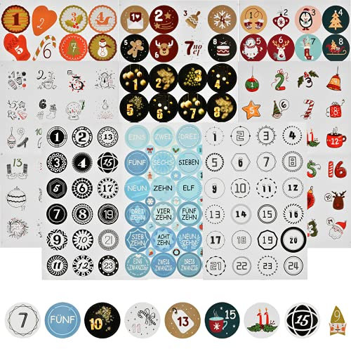 Adventskalender Aufkleber Set, 24 Adventskalender Aufkleber, Aufkleber Weihnachten Zahlen, Aufkleber für Adventskalender, Aufkleber Adventskalender für Adventskalender Basteln und Befüllen