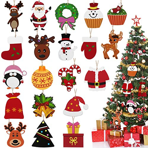 40 Stück Mini Weihnachtsschmuck Weihnachtsbaum Holz hängende Ornamente rustikale alte Vintage kleine Christbaumschmuck Weihnachtsmann Schneemann Weihnachten Kardinal Vögel Engel Weihnachtsschmuck