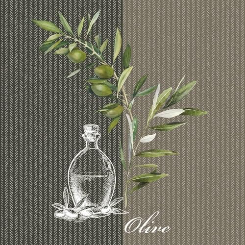 Servietten OLIVEN MIT ZWEIG & ÖL in braun taupe & grün mediterrane Tisch-Deko Natural Living Tisch-Dekoration Servietten Frühling & Sommer (40, Olivenzweig & Öl)