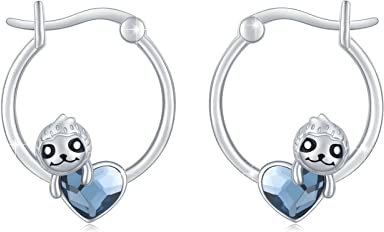 Faultier Ohrringe Damen 925 Sterling Silber Faultier Creolen Ohrringe Blau Kristall Tier Schmuck Geschenk für Mädchen Kinder 18 mm