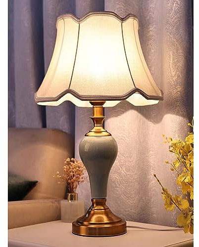 Chao Zan Tischleuchte max. 60W Tischlampe für E27 Lampen Nachttischlampe Beige Stoffschirm 220V Keramik/Stoff ohne Leuchtmittel