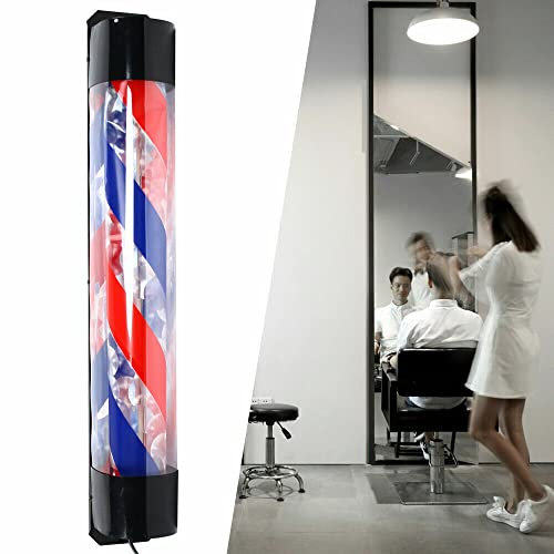 SanBouSi Barber Pole Lampe LED Barbierstab Streifen Beleuchtende & Rotierende Licht Barbier Geschäft Schild Verandabeleuchtung, Wandmontage