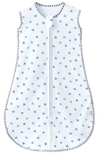 MIKAFEN Baby Schlafsack Sommer Ärmellos 0.5 Tog,100% Baumwolle Kinder Sommerschlafsack für Jungen und Mädchen (graue Sterne,6-14 Monate)