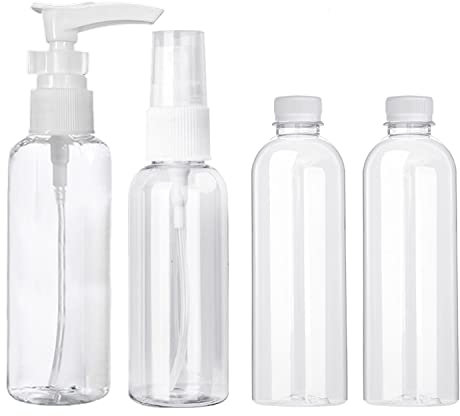 4 pcs 100ml Travel Bottles For Toiletries Refillable Liquid Container Clear Empty Bottle For Lotion Shampoo Conditioner Shower Gel Hand Soap with Labels and Funnel
