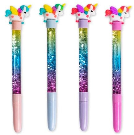 Toyseum 8 x Unicorn Sparkly Glitter Pens, Pretty Fillers for Girls Party Bags, Stationery Toy Favours for School Prizes and Themed Parties, Pack of 8