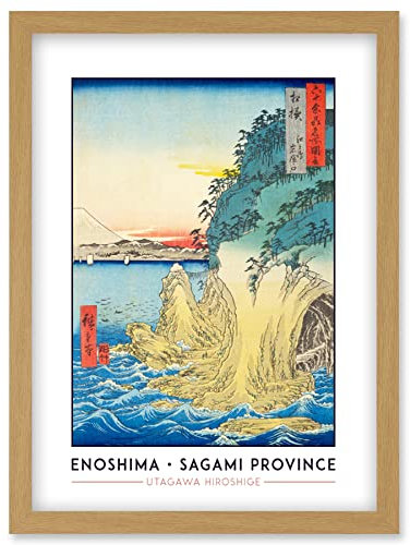 Wee Blue Coo Enoshima, The Entrance to the Caves Sagami Province Utagawa Hiroshige Japanese Woodblock Classic Collection Artwork Framed Wall Art Print A4