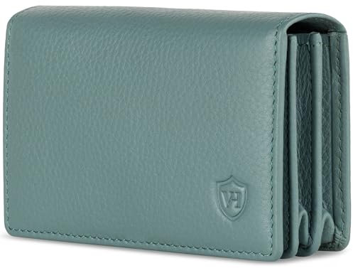 VON HEESEN® Visitenkartenetui Leder mit RFID-Schutz - Platz für 50 Visitenkarten - 6 Fächer - Visitenkarten Etuis - Geschenk für Damen & Herren (Türkis - Silver-Pine)
