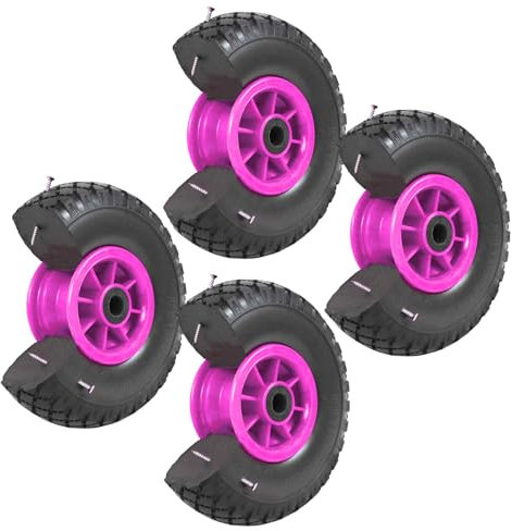 TRUTZHOLM 4X pannensichere Ersatzräder für Bollerwagen, Gartenwagen oder Sackkarre 260x85mm Vollgummi 3.00-4 PU Ersatzrad Rad Reifen 75mm Nabenlänge grün (Pink, zentrierte 75 mm Nabe)