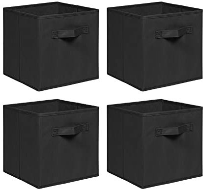 NICEME Foldable Cube Storage Unit Boxes, Non-Woven Fabric Storage Boxes Set, Clothes Drawers for Shelves, 26.5x26.5x28 cm (Black, Set of 4)