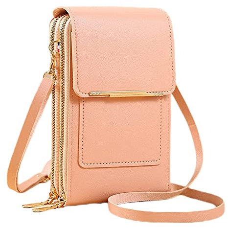 Petit Sac Bandouliere Telephone Portable Petit Sac à Bandoulière Léger en Similicuir Pochette Telephone Portable Porte Monnaie Mini Étui Pochette Sacoche pour Femmes Filles (Rose Clair)