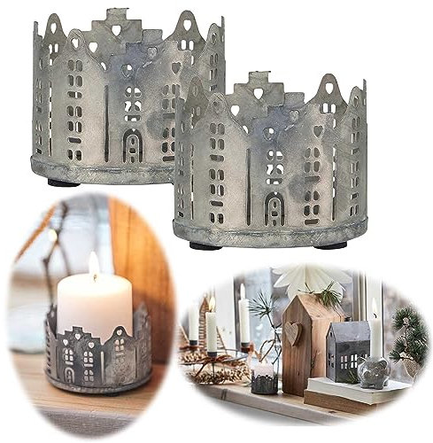 LS-LebenStil Exklusives Teelichthaus Ribe 4x6cm 2-Fach Vintage Silber Grau Kerzenhalter Teelichthalter passend für Teelichter Teelichtständer Teelichteinsatz Teelichtschale