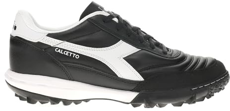 Diadora Calcetto LT Turf Soccer Shoes - Full Grain Leather, Enhanced Cushioning, Anti-Wear Rubber, Synthetic Turf, Optimal Traction and Stability, Black/White/White, 8 UK