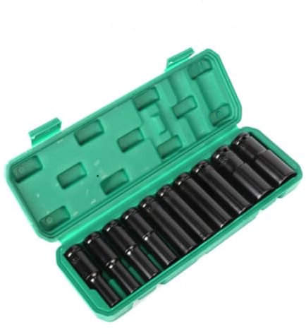 10Pcs Impact Deep Socket Set, 10-24mm Impact Socket Set with Plastic Storage Box, 1/2 Inch Impact Wrench Socket Set for Home Car Repair (Green)