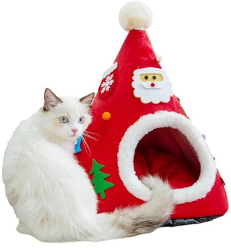 ORTUH Katzenbett Weihnachten,Katzenhöhle Katzenbett mit Herausnehmbaren Waschbar, Kissen,Weihnachtsbaum Katzenhöhle Katzenbett Flauschig für Katzen, Welpen, Hase, Weihnachtsbaum-Katzenhütte