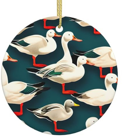 Stockente Enten Premium Keramik Christbaumschmuck - Runde Ornamente für Innen und Außen