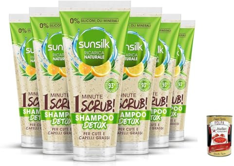 6x Sunsilk, Detox-Shampoo, Haarpeeling mit grünem Tee und Zitrone, Shampoo-Peeling für Kopfhaut und fettiges Haar+ Italian Gourmet polpa 400g