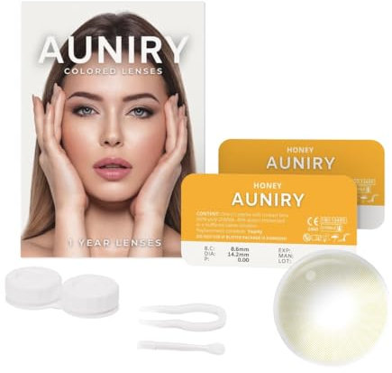 AUNIRY Kontaktlinsen Farbige Braun HONEY Natürliche: Komplettset (2 Linsen, Pinzette, Applikator und Kontaktlinsenbehälter), 12 Monate, keine Korrektur, 0 Dioptrien und DIA 14,2 mm | AUNIRY
