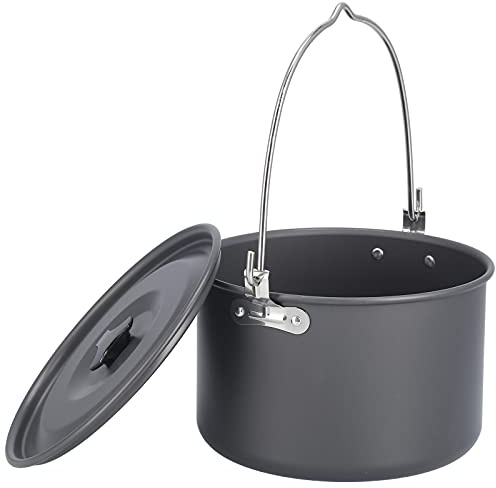 Camping Pot Cookware, Aluminum Alloy Portable Cooking Pot Hanging Pot with Lid for Camping, Hiking, Backpacking