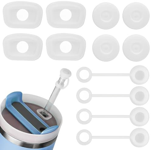 Eniyou 12 Piezas Accesorios Adecuado para Stanley Cup Silicona Tapón a Prueba de Derrames Juego Tapas de Pajitas Silicona Se Adapta a Los Accesorios de Los Vasos Stanley,Se Adapta a Muchas Pajitas