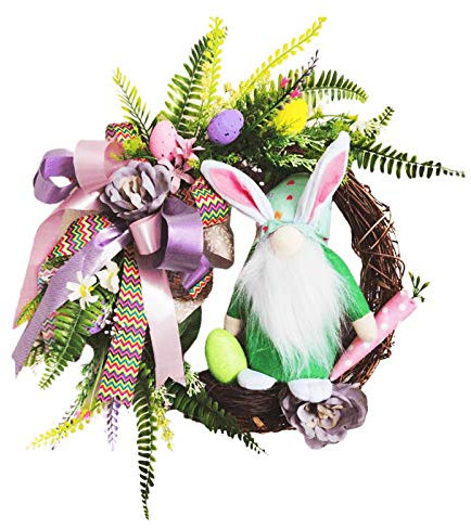 Osterkranz mit Hase Osterhase Kranz Osterdeko Osterhasen Kranz für Haustür mit Blumen und Eiern Ostern Willkommens Kranz Deko zum Aufhängen Türkranz (Multicolor, One Size)