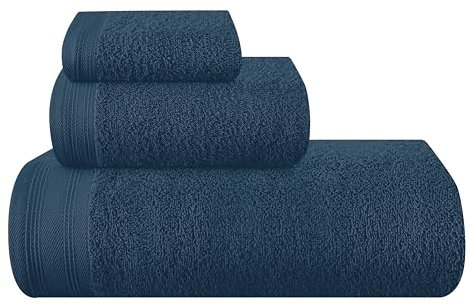 MALLONI HOME Ultra-weiches 3er-Pack Baumwoll-Handtuch-Set, enthält a übergroße Badetücher 70 x 140 cm, a Handtücher 40 x 60 cm und a Waschbetten 30 x 30 cm, Mineral Blau