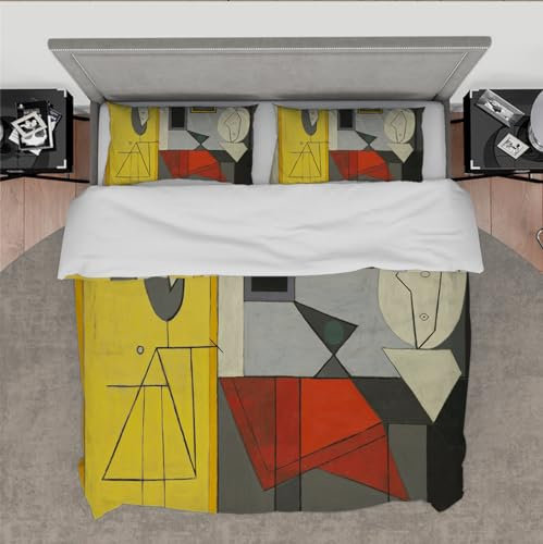 DINGSION Pablo Picasso Style Bettwäsche Set 3 Stück Dora Maar mit Katze Weiches atmungsaktives Schlafzimmerbettwäsche-Set mit 2 Kissentüchern Reißverschluss 4 Bänder 260 x 240 cm