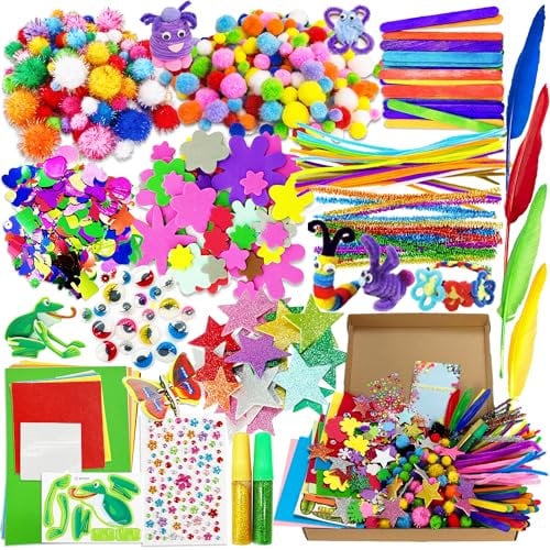 Lubibi Kit Manualidades niños, DIY Creativo Kit, Manualidades Material con Pipe Cleaners Crafts Pompones Wiggle Eyes y Craft Sticks, Juego Creativo Regalo para Craft DIY Art Supplies para Niño Niña