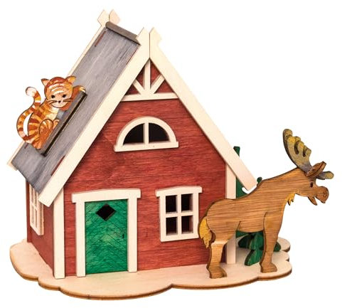 Drechslerei Kuhnert - Hobaku Bastelset - Spardose/Geldbüchse - Motiv: Schwedenhaus - Dekoration aus Holz zum Zusammenbauen - Maße: ca. 16 x 12 x 14 cm - Made in Germany