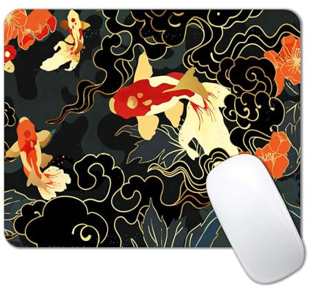 IMAYONDIA Japanese Koi Mouse Pad, Black Gold Gaming Mouse Pad, Anime Mousepad with Non-Slip Rubber Base, Computer Mouse Mat Office Accessories Decor Gift, 9.5 x 7.9 Inch