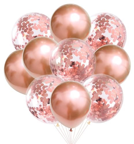 KOBOKO Luftballons Rosegold Set, 10 Stücke Rosegold Luftballons Konfetti Luftballons Geburtstag Deko, Partydeko Luftballons Rosa Geburtstag Mädchen, Rosegold Metallic Helium für Luftballons Hochzeit