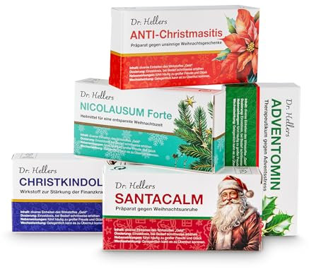 Geld Geschenkverpackung Set für Weihnachten, Nikolaus, Adventskalender 5 x weihnachtliche, lustige, hochwertige Faltschachteln im Medizin-Stil für Gutscheine und Geldgeschenke zum Weihnachtsfest