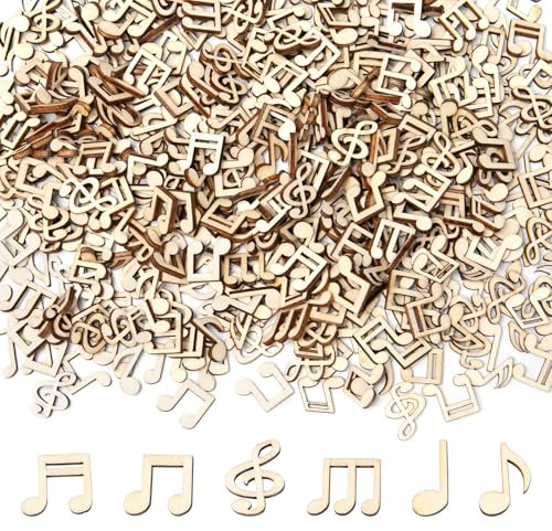 Bofanze 500 Stück Hölzern Musiknote Deko Notenschlüssel Deko Konfetti Holz Streudeko Taufe Musiknote Confetti Hölzerne Tischdeko Streudeko für Junge Mädchen,Abschlussfeiern, Partys, Hochzeiten