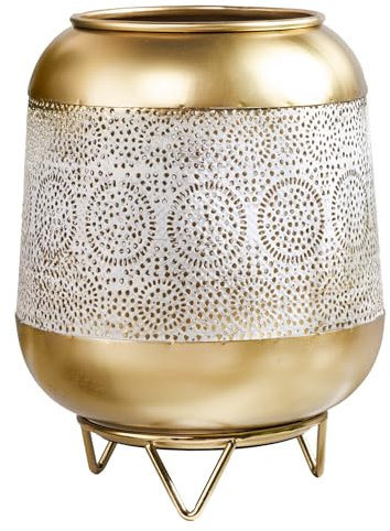 riess-ambiente Deko Windlicht Orient 25cm Gold Metall mit Patina Handmade Gestell handgefertigt Kerzenhalter Kerzenständer Teelichthalter Stump-Kerzen-Halter