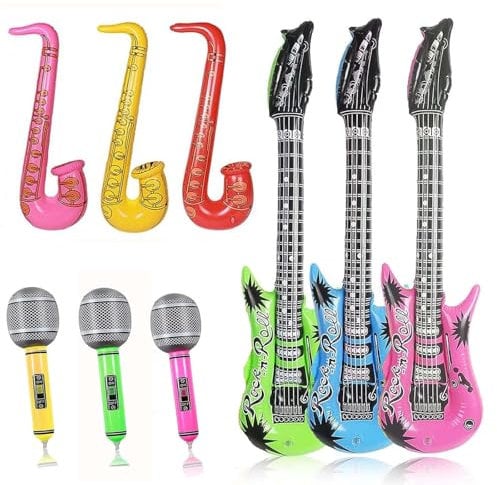 AMSNINK 9 chitarre gonfiabili per feste Props-3, 3 microfoni, 3 sassofoni, chitarre ad aria gonfiabili, chitarra gonfiabile, strumenti gonfiabili