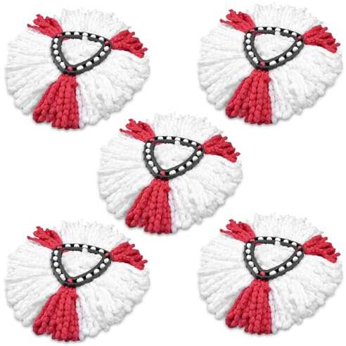 Chiluxendo 5 Pezzi Ricambio Mocio, Mocio Lavapavimenti Ricambio, Testine di Ricambio per Mop, Testina Sostitutiva per Mop, Spin Mop Testina di Ricambio/Base, Ricambi Mocio per Piani(Rosso e Bianco)