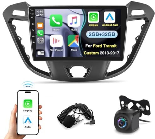 4G+64G Android 13 Radio Coche para Ford Transit Custom Tourneo 2013-2018 con Carplay Android Auto GPS Navegador,Pantalla de 9 Pulgadas con Bluetooth Mirror Link WiFi/FM/RDS+Cámara Trasera